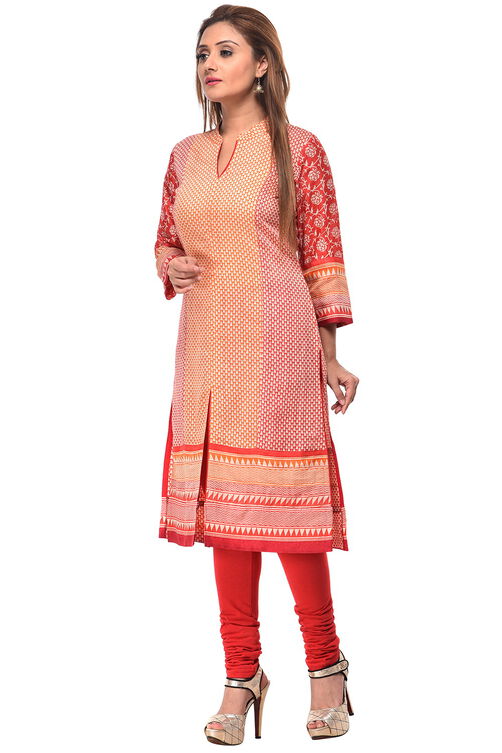 Red Straight Cotton Kurta image number 1