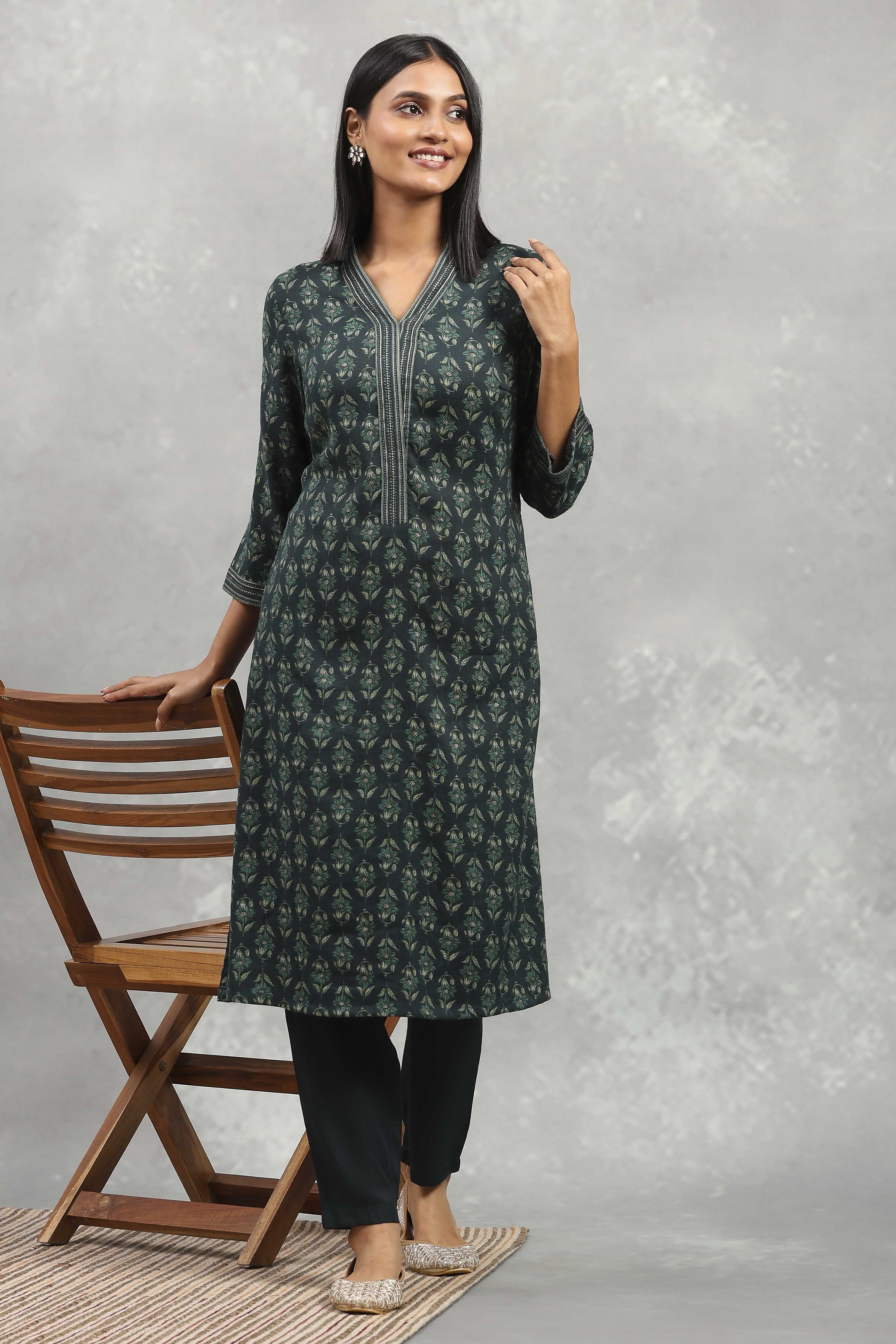 Brown Viscose Blend Printed Straight Kurta Pants Set image number 0