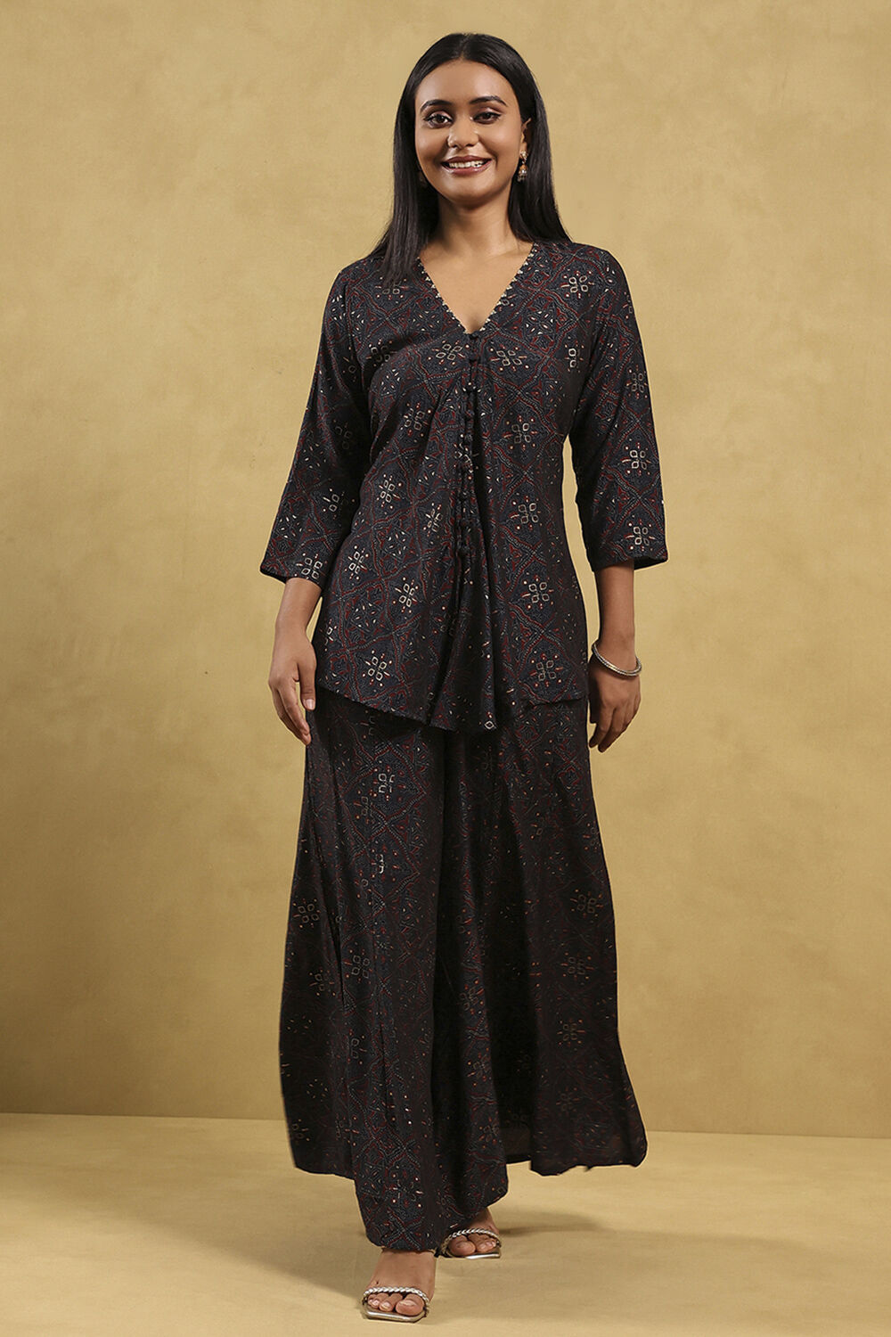 Blue Viscose Blend Printed Front Open Kurta Palazzo Set image number 6