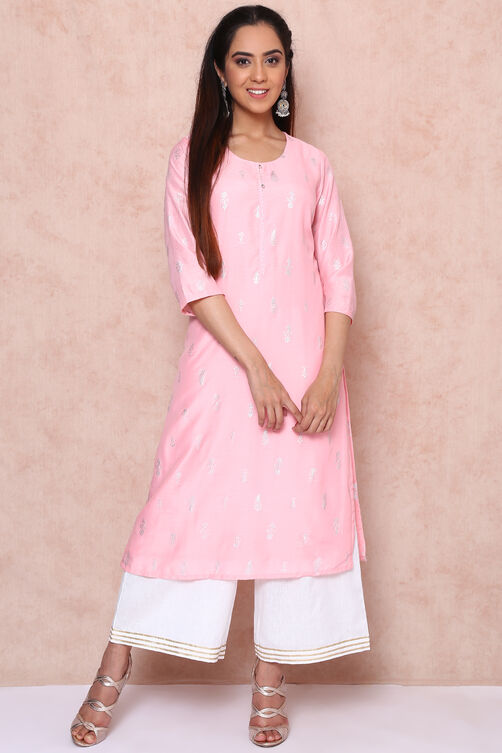 Peach Polyester Straight Kurta image number 0