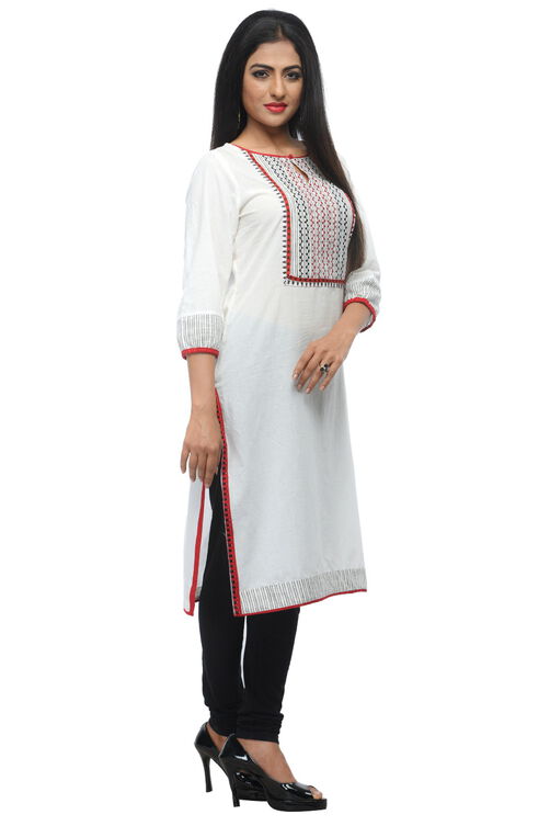White Cotton Straight Kurta image number 2