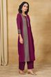 Purple Cotton Straight Yarndyed Kurta Pants Set image number 6