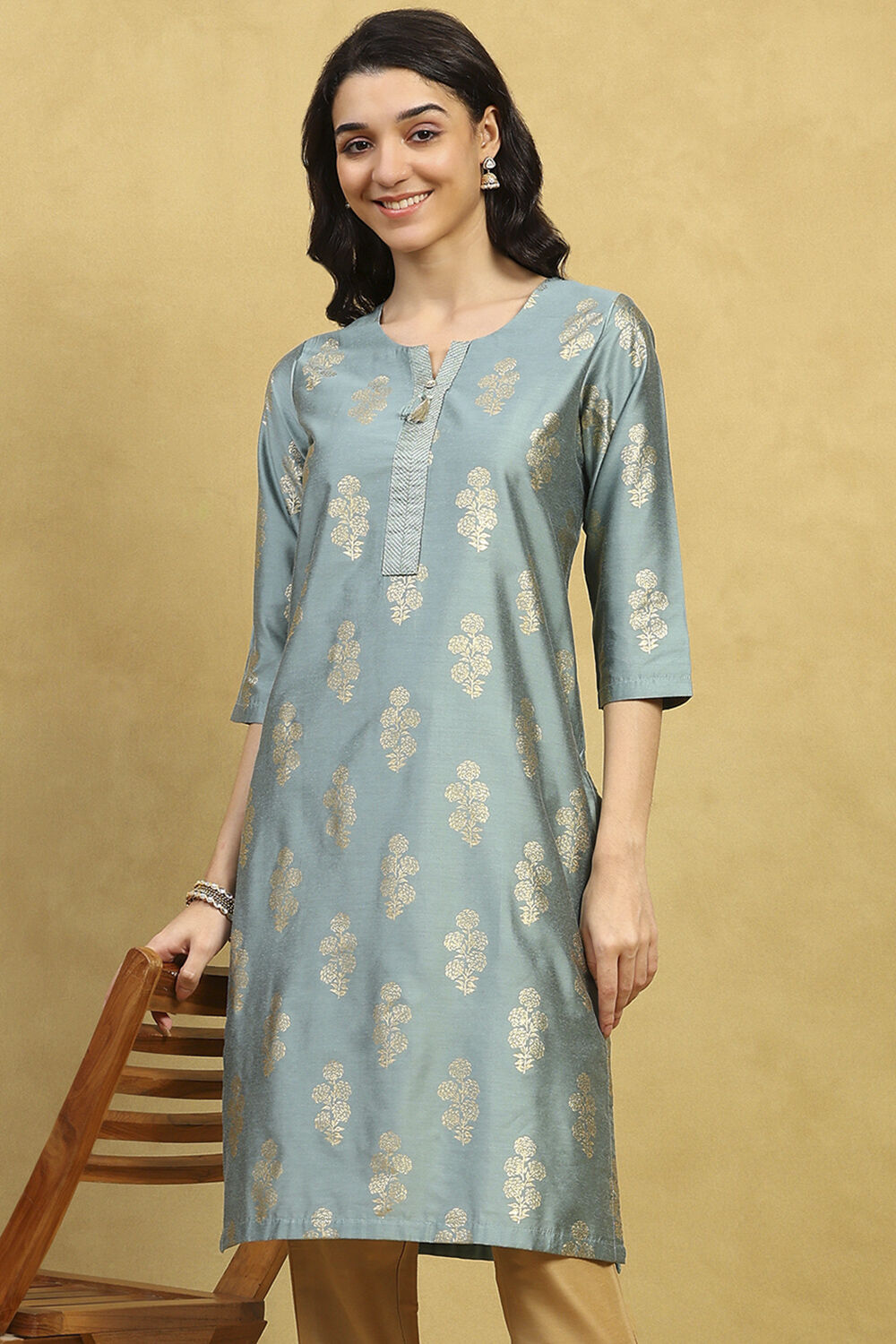 Pink Printed Straight Kurta image number 6