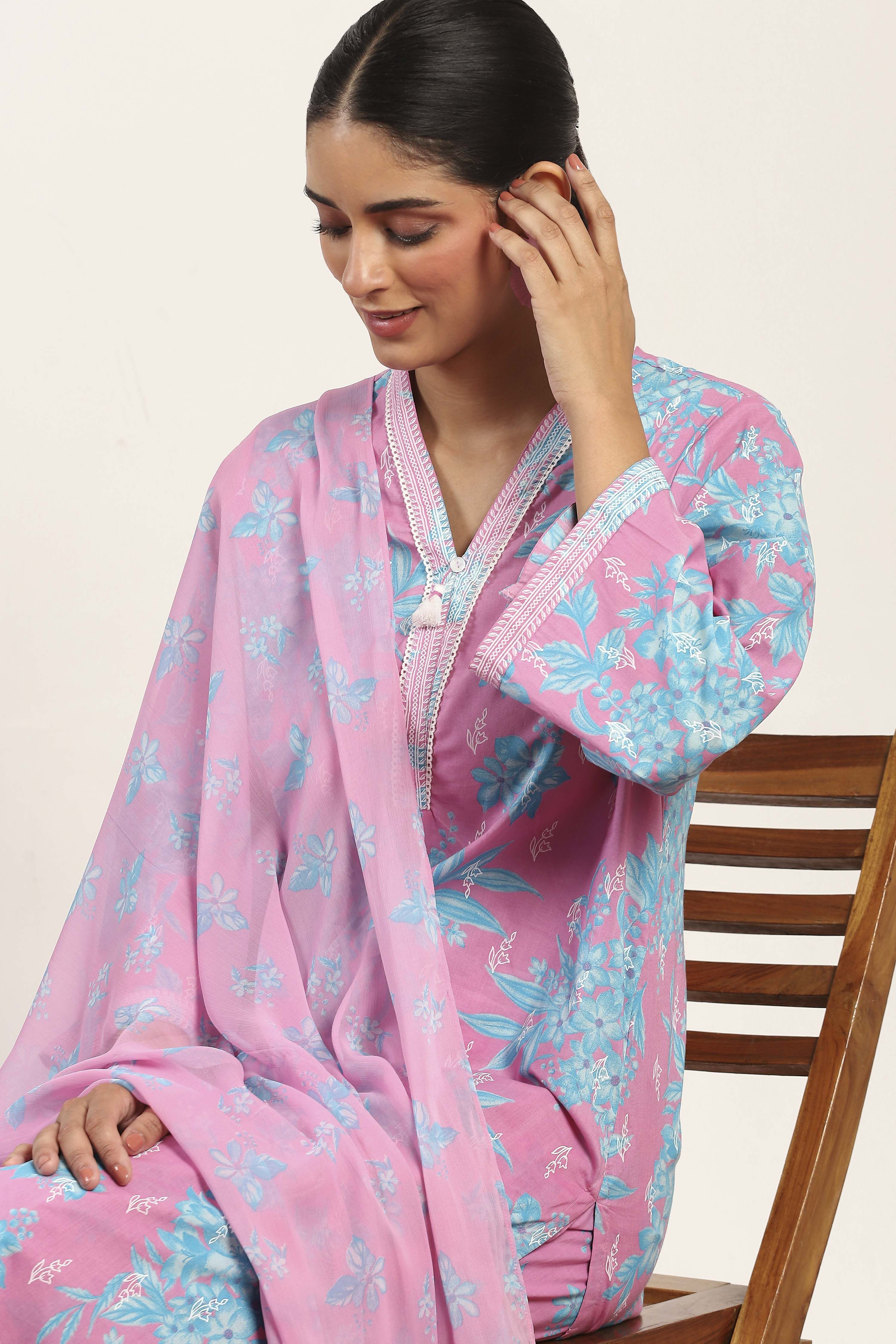 Pink Cotton Straight Suit Sets image number 7