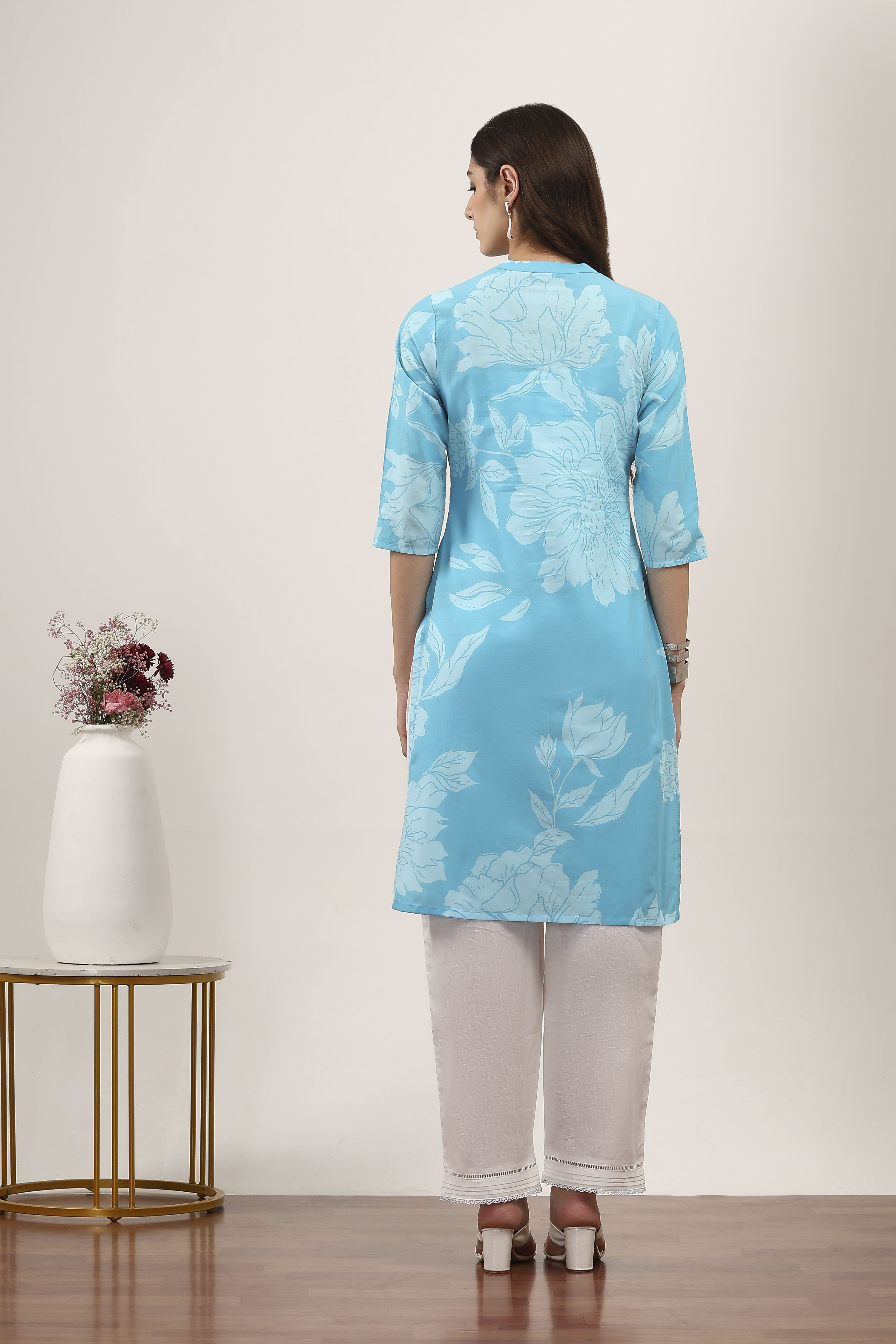Pink Cotton Floral Printed Straight Kurta image number 3