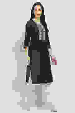 Indigo Cotton Blend Straight Kurta image number 4