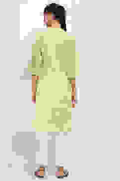 Lime Cotton Printed Straight Kurta image number 3