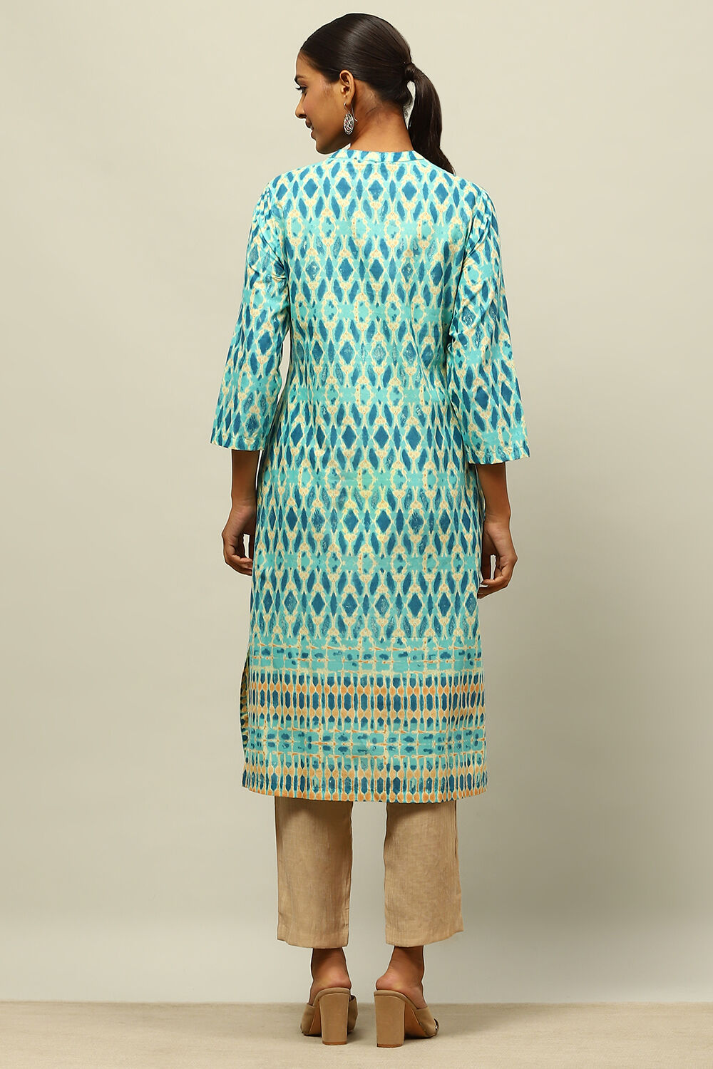Blue Cotton Printed Straight Kurta image number 3