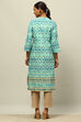 Blue Cotton Printed Straight Kurta image number 3
