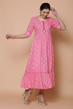 Pink Viscose Rayon Flared Dress image number 4