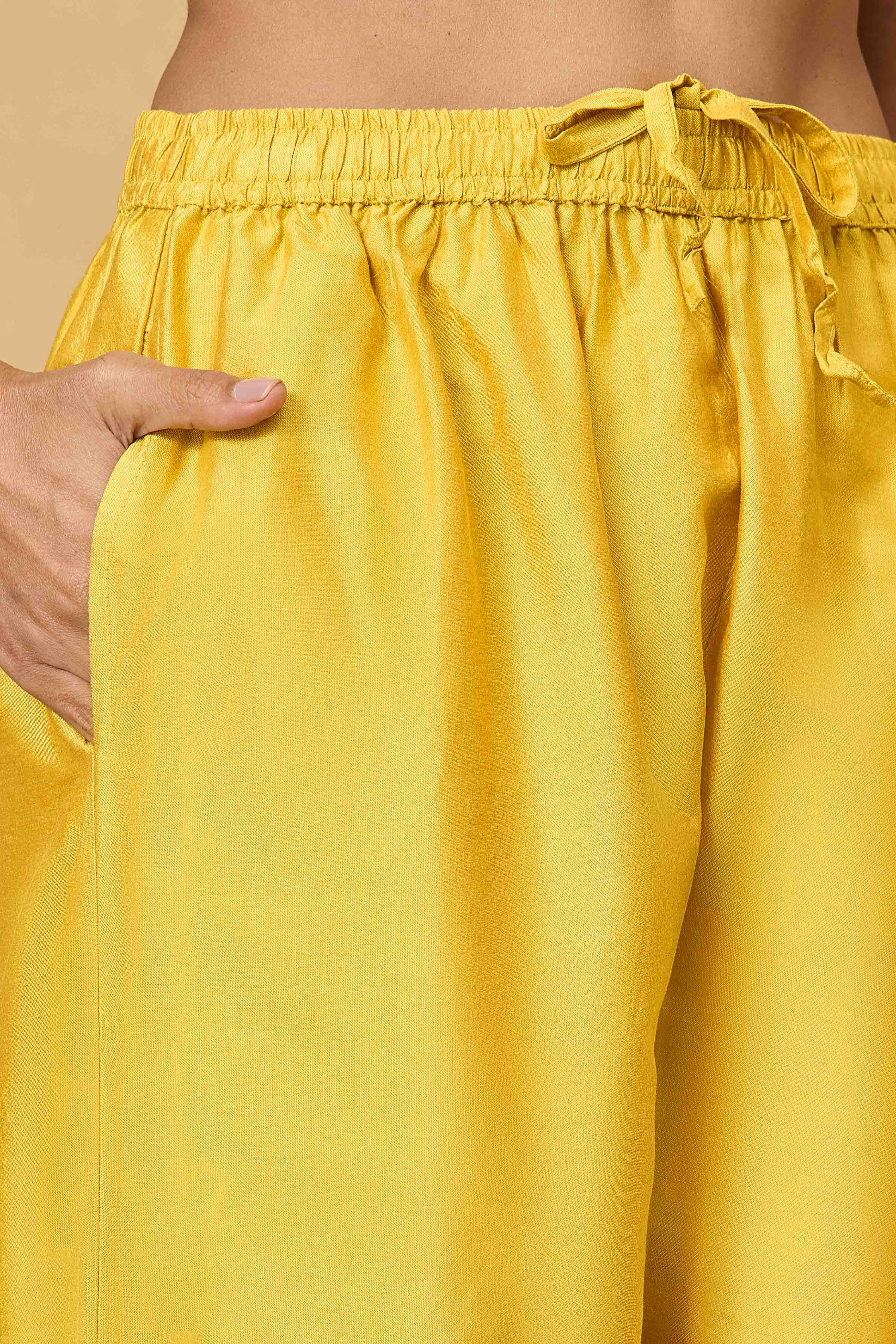 Yellow Viscose Blend Straight Printed Suit Set image number 2