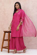 Magenta Viscose Straight Suit Set image number 0