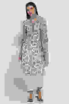 White and Black Printed Straight Suit Set image number 0