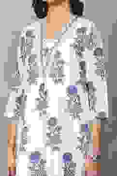 White Cotton Printed Straight Kurta image number 1