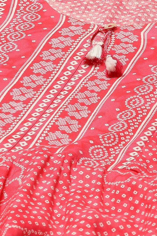 Pink Viscose Straight Printed Kurta image number 1