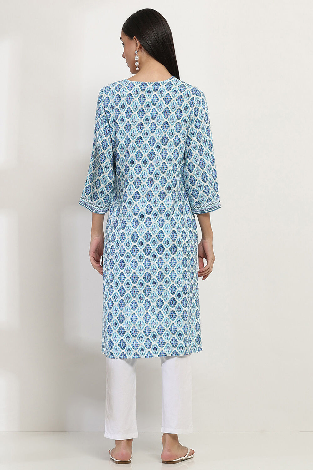 Blue Printed Straight Kurta image number 3