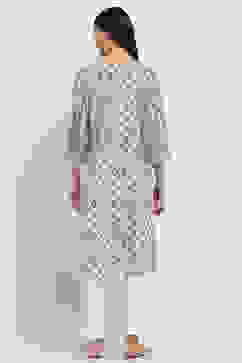 Blue Printed Straight Kurta image number 3