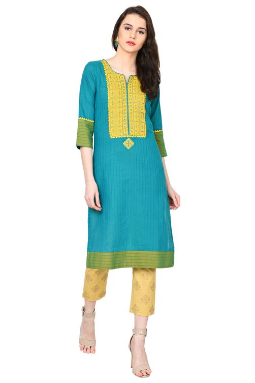 Green Straight Poly Cotton Kurta image number 0
