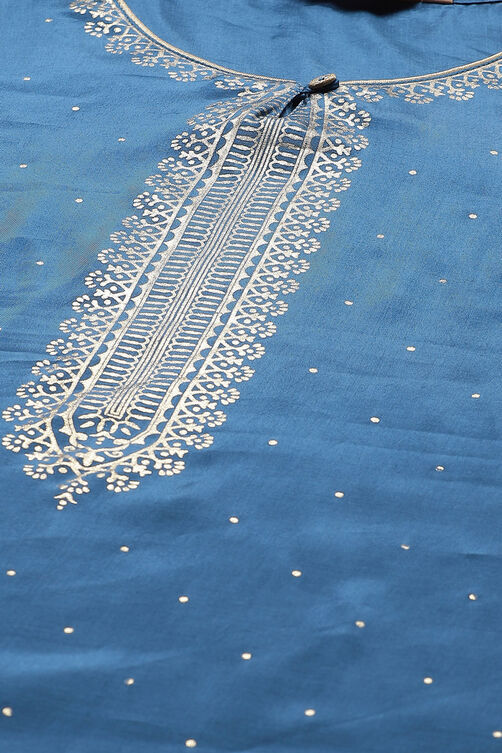 Teal Blue Viscose Straight Suit Set image number 1