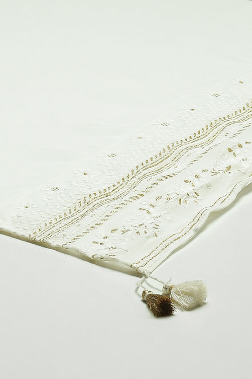 White Cotton Blend Woven Dupatta image number 1