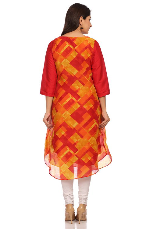 Pink Asymmetric Poly Chanderi Kurta image number 2
