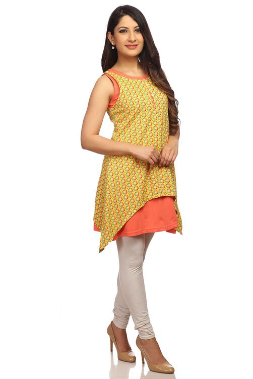 Yellow Asymmetric Viscose Rayon Indie Top image number 2