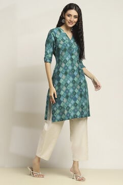 Teal Viscose Rayon Printed Straight Kurta image number 4