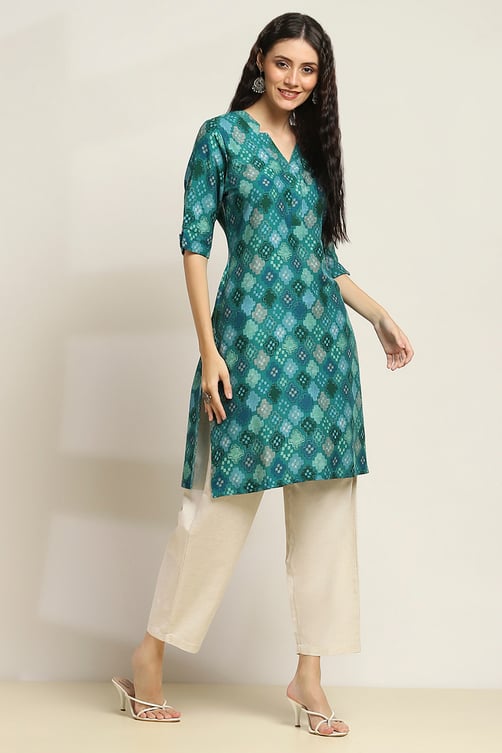 Red Printed Straight Kurta image number 4