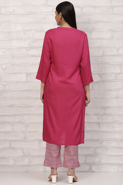 Fuschia Straight Printed Suit Set image number 4