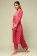 Grey Acrylic Straight Yarn Dyed Kurta Palazzo Suit Set image number 3