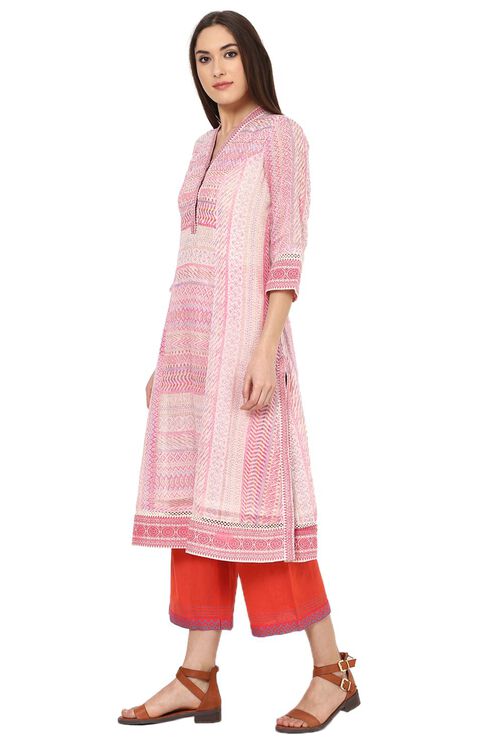 Pink Straight Cotton Kurta image number 2