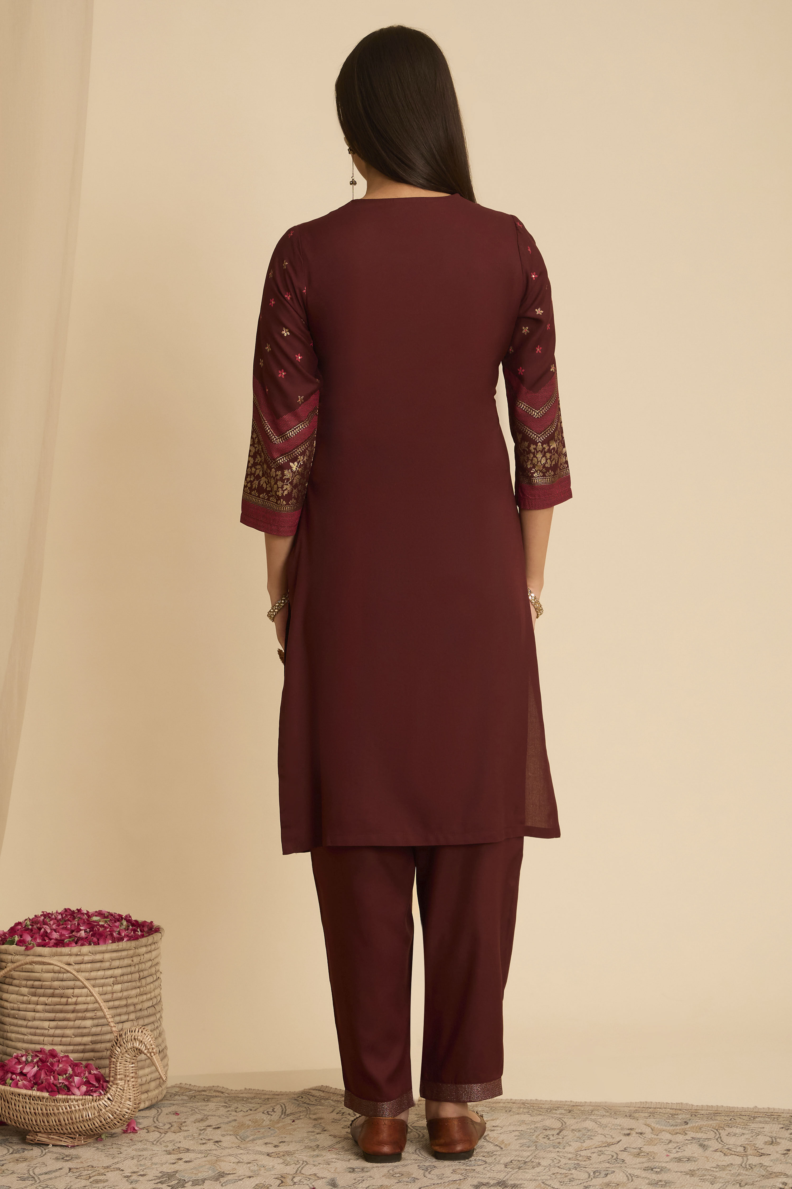Brown Viscose Rayon Straight Printed Suit Set image number 4