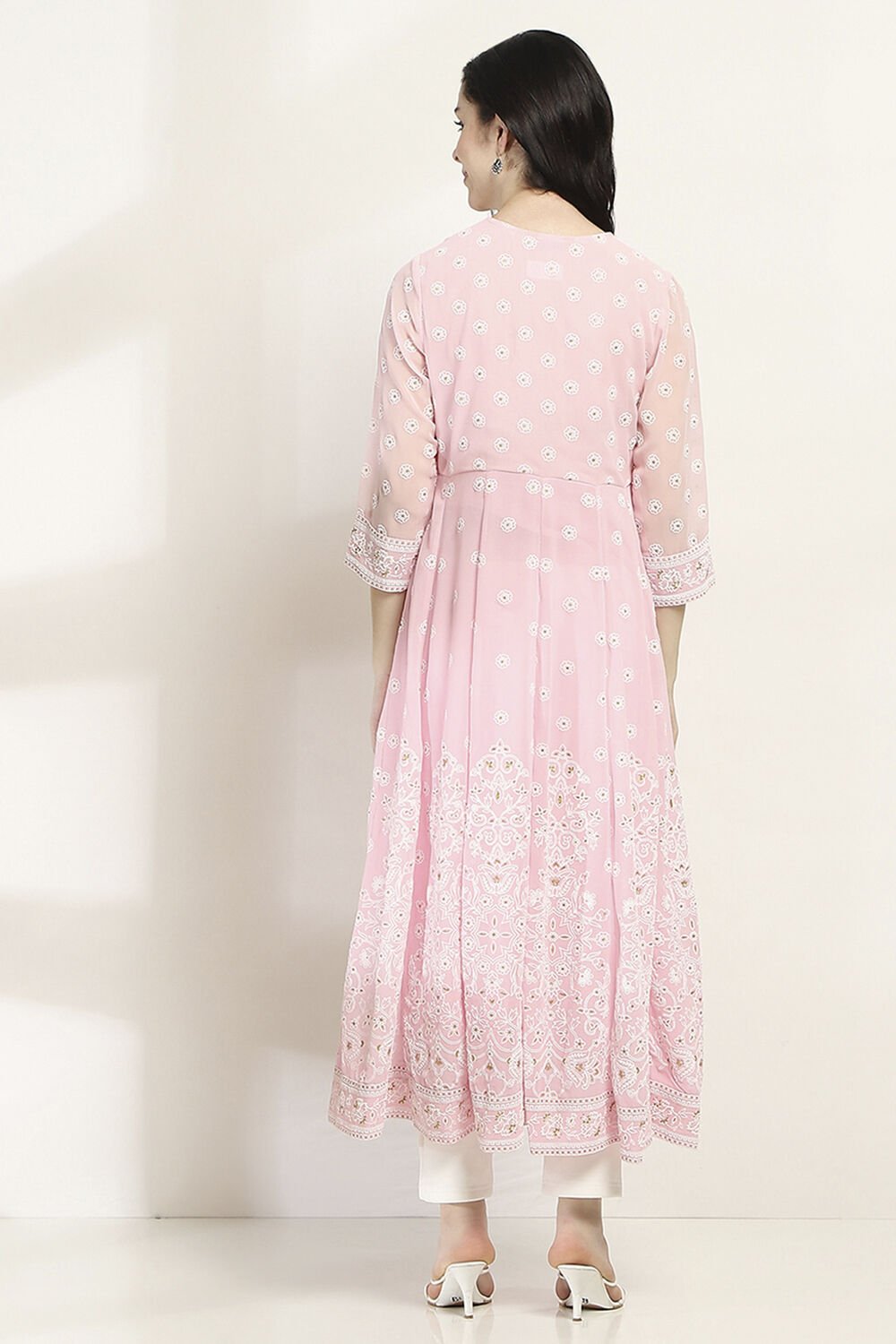 Pink Printed Kalidar Kurta image number 3