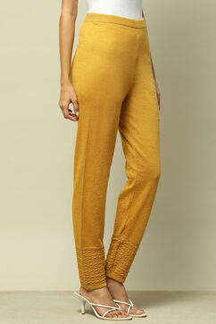 Mustard Acrylic Regular Solid Legging image number 3