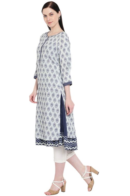 Indigo Rayon Straight Kurta image number 2