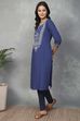 Indigo Cotton Straight Kurta image number 2