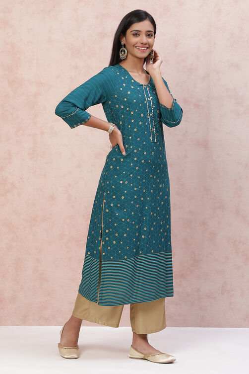 Dark Green Viscose Rayon Straight Kurta image number 2