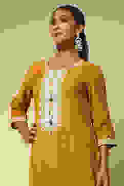 Mustard Polyester Straight Kurta image number 1