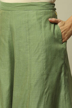 Green Polyester Straight Yarndyed Kurta Palazzo Suit Set image number 2