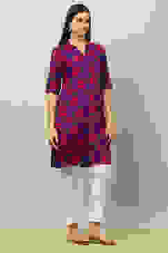 Purple Rayon Printed Straight Kurta image number 4