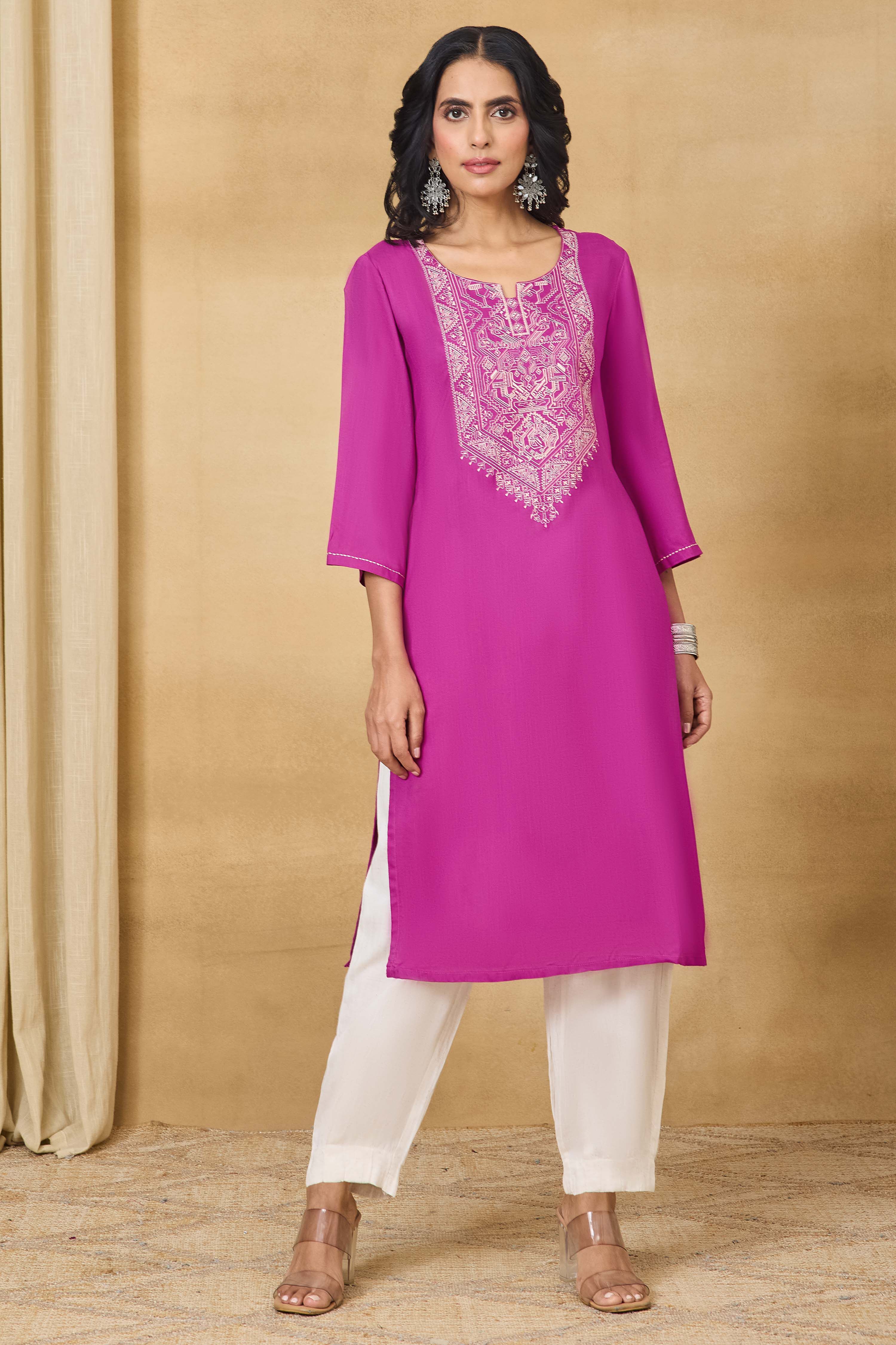 Pink Viscose Rayon Straight Solid Kurta image number 6