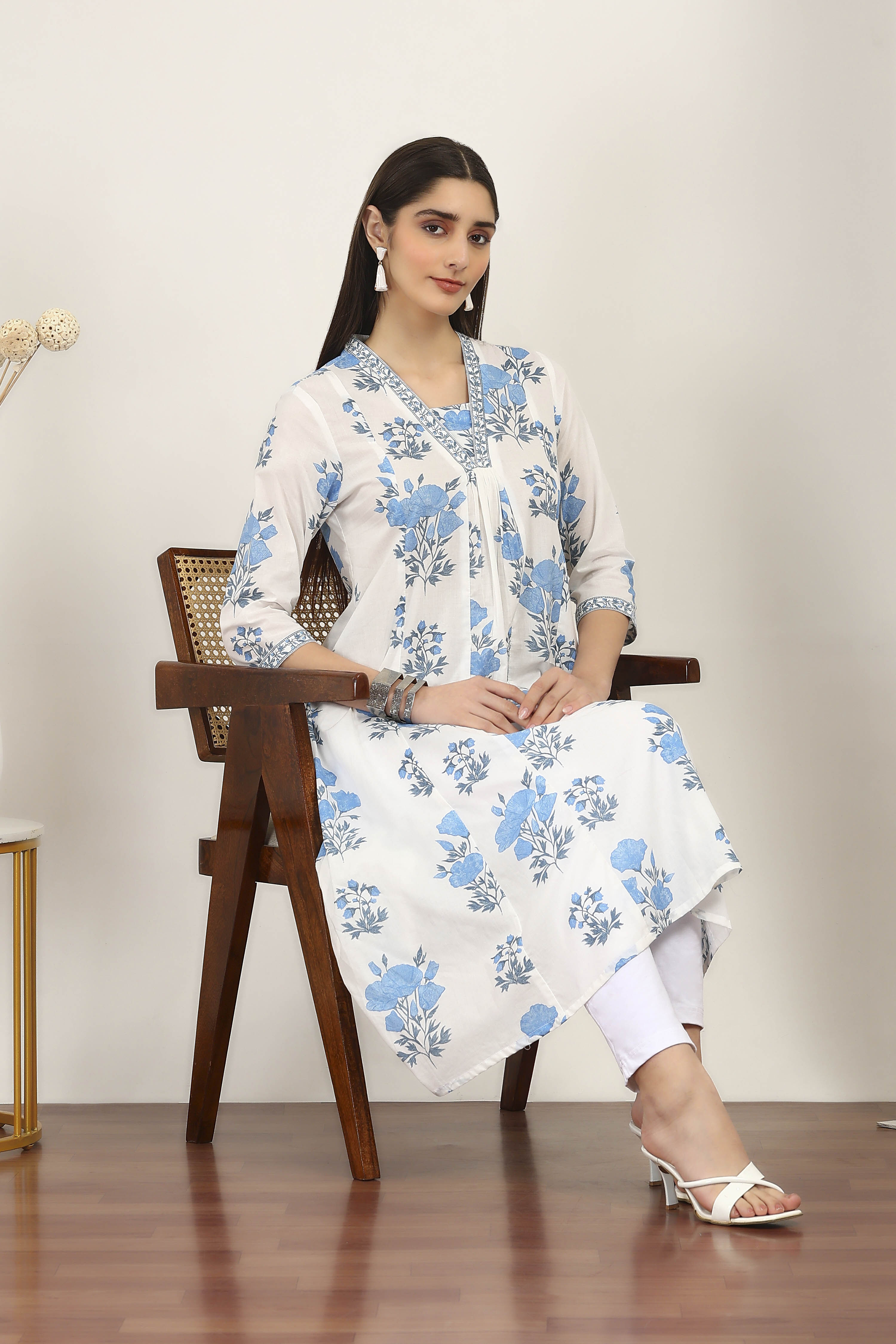 Blue Cotton A-line & Kalidar Kurtas image number 5