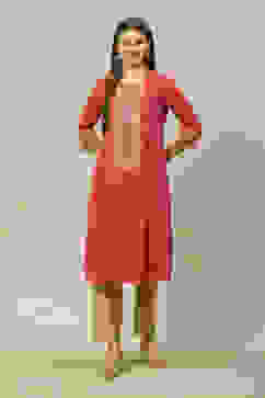 Pink Polyester Straight Printed Kurta image number 5