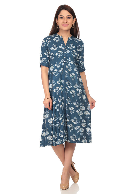 Blue A Line Viscose Rayon Dress image number 0