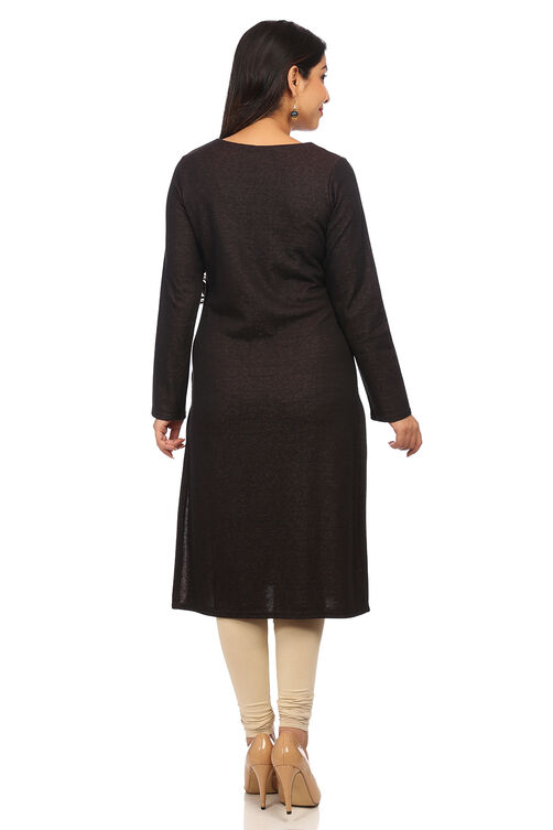 Mustard Poly Cotton Straight Kurta image number 3