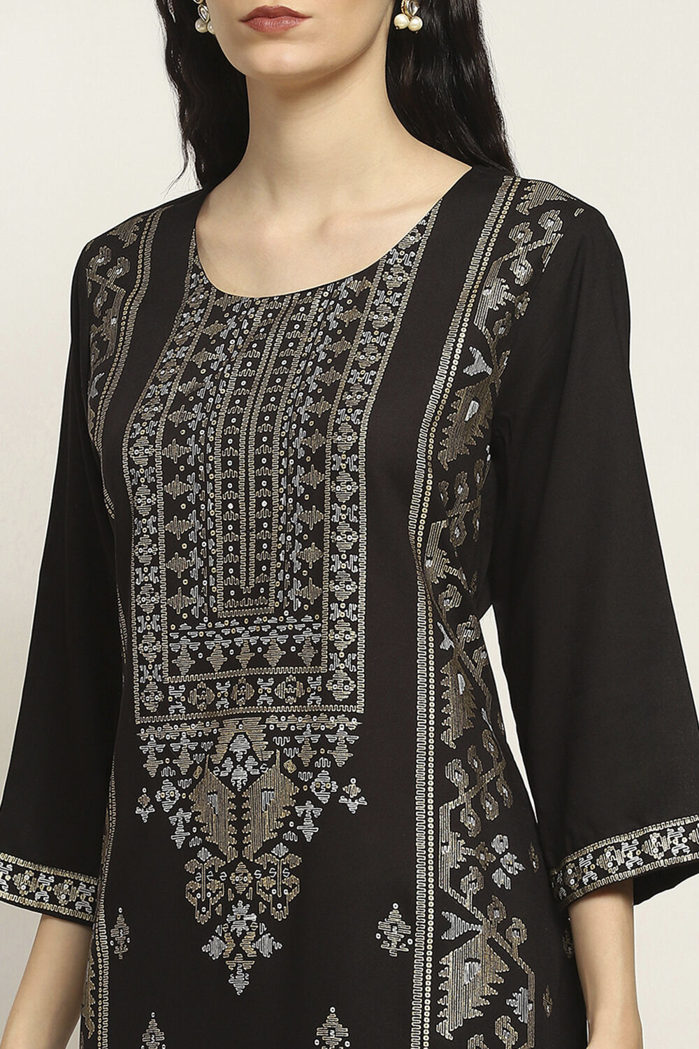 Black Viscose Rayon Printed Straight Kurta Pants Set image number 1