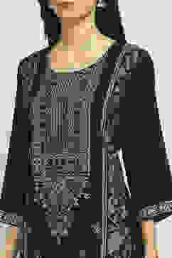 Black Viscose Rayon Printed Straight Kurta Pants Set image number 1