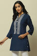 Navy Blue Schiffli Detail Straight Indie Top image number 2