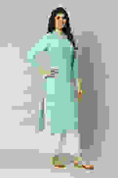 Sky Blue LIVA Straight Printed Kurta image number 5