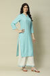 Sky Blue LIVA Straight Printed Kurta image number 5